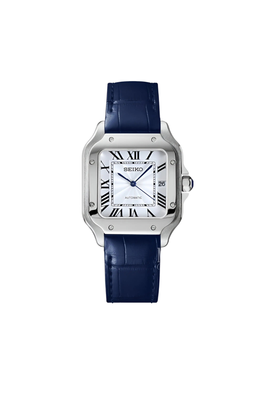 SEIKOSANTOS MOD BLUE RUBBER STRAP WHITE FACE